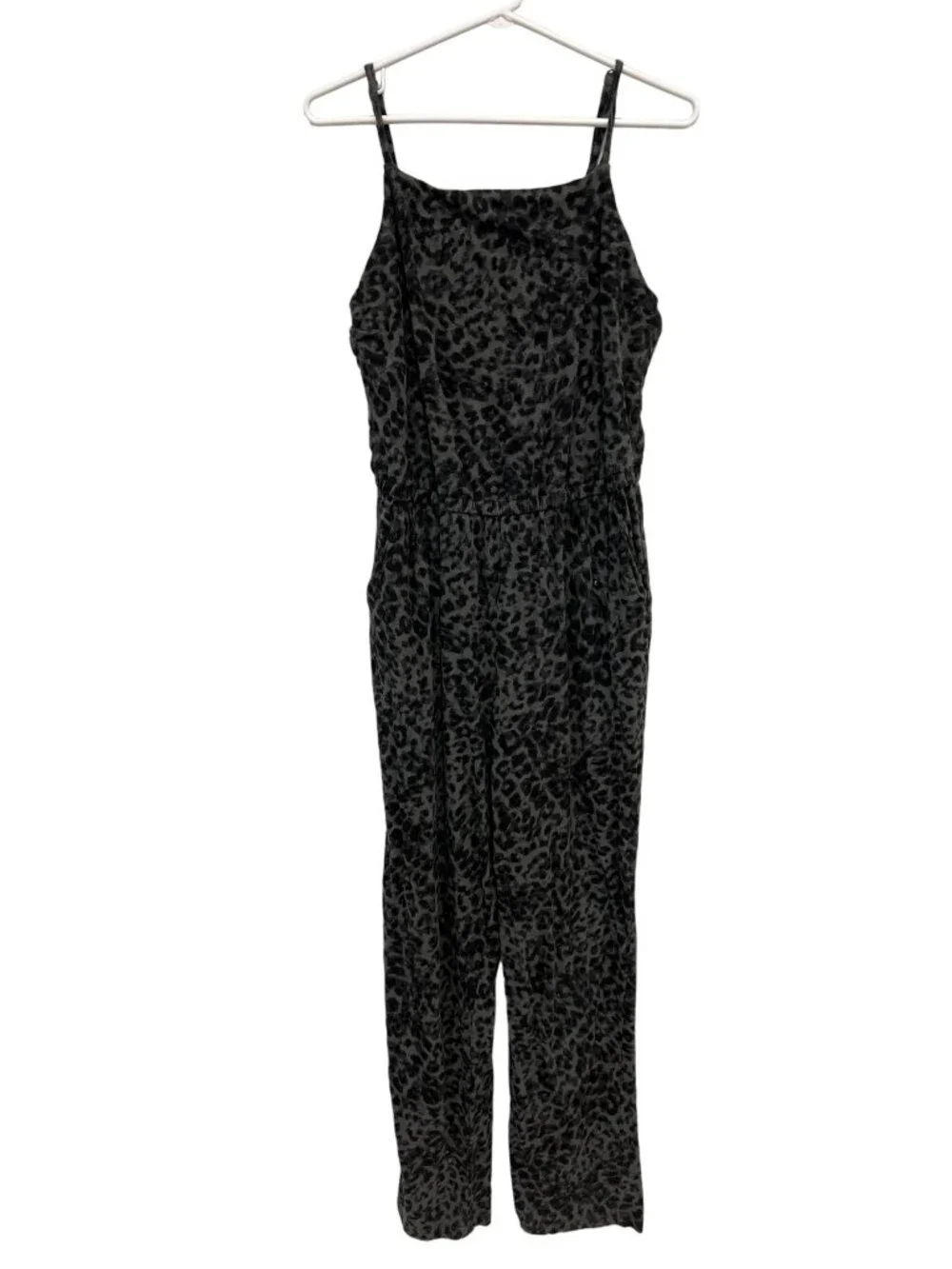 Old Navy Jumpsuit Medium Tall Sleeveless Leopard Animal Print Gray Black Trendy - Picture 2 of 9